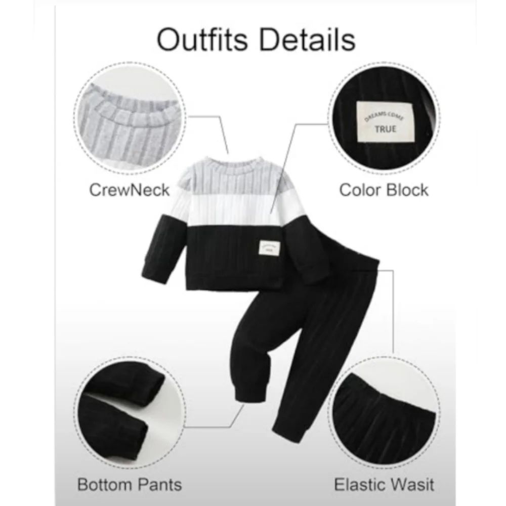 Toddler Boys 2PC Autumn Knit Long Sleeve Top with Elastic Waistband Ribbed Pants